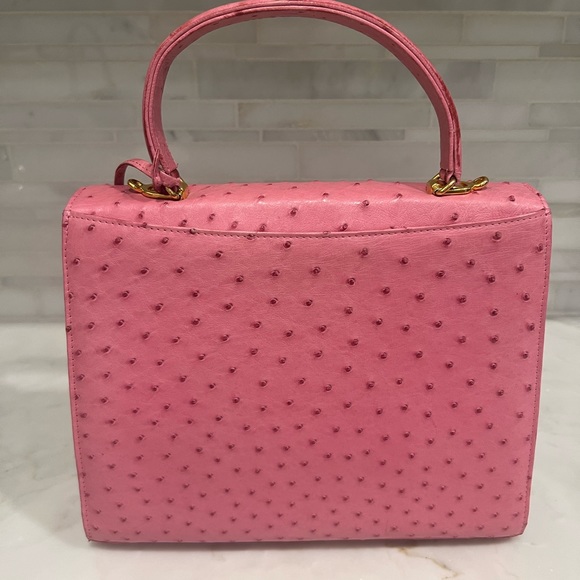 Beautiful Pink Ostrich Embossed leather handbag - Picture 3 of 10